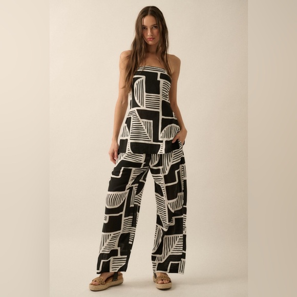 Promesa Pants - NWT The Petra Black Abstract Bandeau Pant set Large